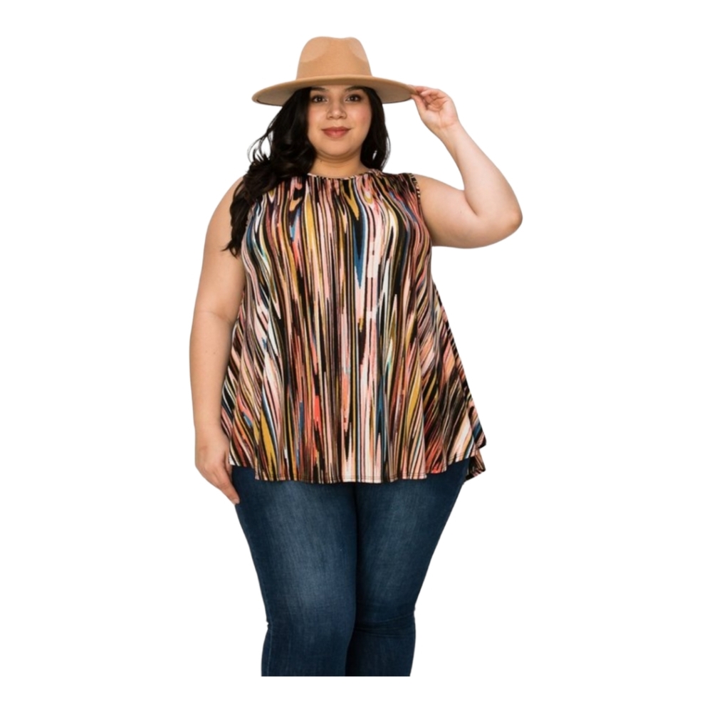 🔥New🔥 Plus Size Sleeveless Tie Dye Print Tunic (1X,2X,3X) - Picture 3 of 4